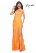 Picture of: Lace Prom Gown With Sheer Bodice and Tie Up Back in Orange, Style: 30671, Detail Picture 1