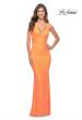 Picture of: Sequin Stretch Long Prom Dress with Banded Waist in Neon in Orange, Style: 31137, Detail Picture 1