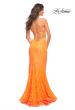 Picture of: Lace Prom Gown With Sheer Bodice and Tie Up Back in Orange, Style: 30671, Detail Picture 2