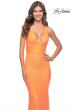 Picture of: Sequin Stretch Long Prom Dress with Banded Waist in Neon in Orange, Style: 31137, Detail Picture 5