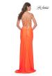 Picture of: Neon Illusion Lace Bodice Prom Dress with Rhinestones in Orange, Style: 32321, Detail Picture 5