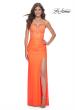 Picture of: Neon Illusion Lace Bodice Prom Dress with Rhinestones in Orange, Style: 32321, Detail Picture 6