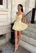 Picture of: Lace Applique Tulle Fit-and-Flare Mini Dress in Pale Yellow, Style 34146, Detail Picture 1