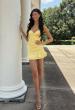 Picture of: Satin Ruffle Hem Lace-Up Mini Dress in Pale Yellow, Style 34149, Detail Picture 5