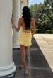 Picture of: Satin Ruffle Hem Lace-Up Mini Dress in Pale Yellow, Style 34149, Detail Picture 6