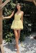 Picture of: Embellished Lace Trim Fit-and-Flare Mini Dress in Pale Yellow, Style 34144, Detail Picture 7