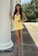 Picture of: Satin Ruffle Hem Lace-Up Mini Dress in Pale Yellow, Style 34149, Detail Picture 7