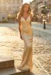 Picture of: Satin Fitted Gown with Gathered Bodice and Spaghetti Straps in Pale Yellow, Style: 33421, Main Picture