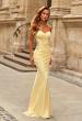 Picture of: Strapless Mesh Evening Gown with Ruching and Sheer Beaded Back in Pale Yellow, Style: 33431, Main Picture