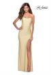 Picture of: Long Tie Up Back Jersey Prom Dress with Slit in Pale Yellow, Style: 28296, Detail Picture 8