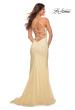 Picture of: Long Jeweled Pastel Prom Gown with Lace Up Back in Pale Yellow, Detail Picture 8