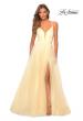 Picture of: Long Tulle Prom Dress with Criss Cross Bodice Detail in Pale Yellow, Style: 28893, Detail Picture 8