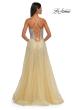 Picture of: Prom Gown with Rhinestone Tulle and Illusion Corset Bodice in Pale Yellow, Style: 32725, Detail Picture 8