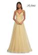 Picture of: Metallic Chiffon Prom Dress with Flowing Skirt and High Slit in Pale Yellow, Style: 33043, Detail Picture 8