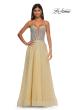 Picture of: Prom Gown with Rhinestone Tulle and Illusion Corset Bodice in Pale Yellow, Style: 32725, Detail Picture 9