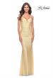 Picture of: Rhinestone Ruched Jersey Prom Dress with Lace Up Back in Pale Yellow, Style: 31201, Detail Picture 10