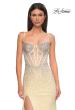 Picture of: Rhinestone Embellished Fitted Prom Dress with Corset and Deep V in Pale Yellow, Style 32717, Detail Picture 11