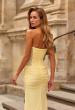 Picture of: Strapless Mesh Evening Gown with Ruching and Sheer Beaded Back in Pale Yellow, Style: 33431, Detail Picture 11