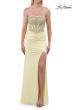 Picture of: Strapless Rhinestone Corset Gown with High Slit and Ruched Back in Pale Yellow, Style: 33509, Detail Picture 11