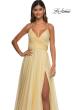 Picture of: Metallic Chiffon Prom Dress with Flowing Skirt and High Slit in Pale Yellow, Style: 33043, Detail Picture 12