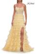 Picture of: Tiered Ruffle Gown with Beaded Bodice and High Slit in Pale Yellow, Style: 33493, Detail Picture 13