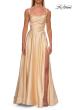Picture of: A-Line Satin Gown with Draped Bodice, Slit, and Lace-Up Back in Pale Yellow, Style: 33373, Detail Picture 14