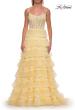 Picture of: Tiered Ruffle Gown with Beaded Bodice and High Slit in Pale Yellow, Style: 33493, Detail Picture 15