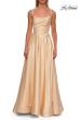 Picture of: A-Line Satin Gown with Draped Bodice, Slit, and Lace-Up Back in Pale Yellow, Style: 33373, Detail Picture 16