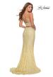 Picture of: Two Piece Lace Dress with Sheer Top and Rhinestones in Pale Yellow, Style: 28590, Back Picture