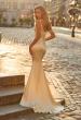Picture of: Satin Fitted Gown with Gathered Bodice and Spaghetti Straps in Pale Yellow, Style: 33421, Back Picture