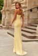 Picture of: Strapless Mesh Evening Gown with Ruching and Sheer Beaded Back in Pale Yellow, Style: 33431, Back Picture