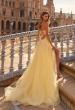 Picture of: Floral Beaded Tulle Gown with Slit and Lace-Up Back in Pale Yellow, Style: 33716, Back Picture