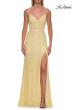 Picture of: Rhinestone Lace Gown with Sheer Bodice and Side Slit in Pale Yellow, Style: 33442, Detail Picture 19