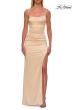Picture of: Satin Fitted Gown with High Slit and Adjustable Spaghetti Straps in Pale Yellow, Style: 33413, Detail Picture 22