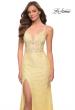 Picture of: Stretch Lace Long Dress with Deep V Neckline in Pale Yellow, Style 29842, Detail Picture 1