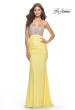 Picture of: Long Jersey Prom Dress with Rhinestone Sheer Bodice in Pale Yellow, Style: 31338, Detail Picture 1