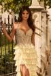 Picture of: Rhinestone Corset Ruffle Tier Gown with High Slit and Open Back in Pale Yellow, Style: 33751, Detail Picture 1