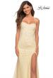 Picture of: Long Jeweled Pastel Prom Gown with Lace Up Back in Pale Yellow, Detail Picture 2