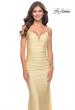 Picture of: Rhinestone Ruched Jersey Prom Dress with Lace Up Back in Pale Yellow, Style: 31201, Detail Picture 2