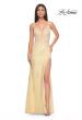 Picture of: Lace Fitted Dress with Deep V Neckline and Lace Applique in Pale Yellow, Style: 32205, Detail Picture 2