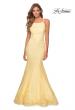 Picture of: Lace Prom Dress with Rhinestones and Strappy Back in Pale Yellow, Style 28140, Detail Picture 3