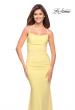 Picture of: Net Jersey Long Dress with Ruching and Diamond Straps in Pale Yellow, Style: 30701, Detail Picture 3