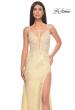 Picture of: Lace Fitted Dress with Deep V Neckline and Lace Applique in Pale Yellow, Style: 32205, Detail Picture 4
