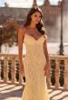 Picture of: Lace Fitted Gown with Sheer Back and Spaghetti Straps in Pale Yellow, Style: 33452, Detail Picture 4