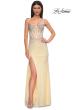 Picture of: Rhinestone Embellished Fitted Prom Dress with Corset and Deep V in Pale Yellow, Style 32717, Detail Picture 5