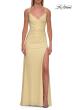 Picture of: Ruched Rhinestone Wrap Gown with Lace-Up Back and High Slit in Pale Yellow, Style: 33340, Detail Picture 5