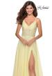 Picture of: Chiffon Prom Dress with Sheer Floral Lace Bodice in Pale Yellow, Style: 28664, Detail Picture 6