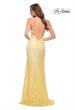 Picture of: Stretch Lace Long Dress with Deep V Neckline in Pale Yellow, Style 29842, Detail Picture 6