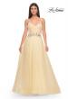 Picture of: A-Line Prom Gown with Ruched Bodice and Rhinestone Belt Detail in Pale Yellow, Style: 32117, Detail Picture 6