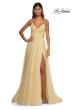 Picture of: Metallic Chiffon Prom Dress with Flowing Skirt and High Slit in Pale Yellow, Style: 33043, Detail Picture 6